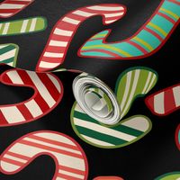 Cute Christmas Candy Canes - Black - LARGE