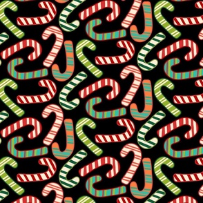 Cute Christmas Candy Canes - Black - LARGE