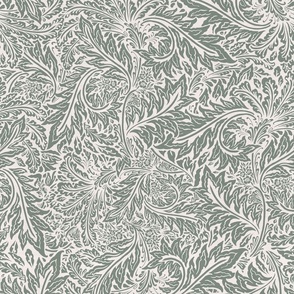  William Morris Tribute  -  Holiday Larkspur leaves foliage - Neutral pine green 24"