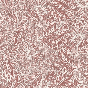  William Morris Tribute  -  Holiday Larkspur leaves foliage - Crimson Red Ivory