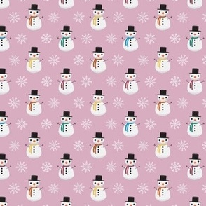 Mini - Cute Geometric Christmas Snowmen & Festive Snowflakes - Blush Pink
