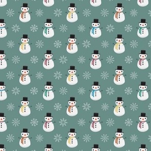 Mini - Cute Geometric Christmas Snowmen & Festive Snowflakes - Sage Green