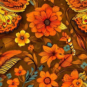 Autumn butterflies and orange flowers