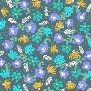 Hula Floral Blue on Slate 150