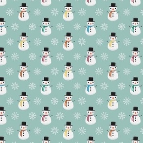 Mini - Cute Geometric Christmas Snowmen & Festive Snowflakes - Soft Mint Green