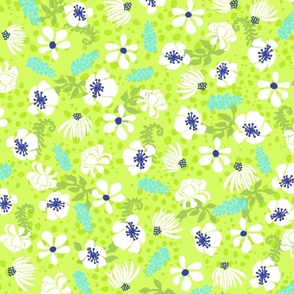 Hula Floral White on Acid Green 150