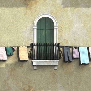 Balcony door with clothesline