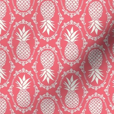 Medium Scale Pineapple Fruit Damask Ivory on Watermelon