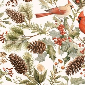 winter cardinals softened vintage tones