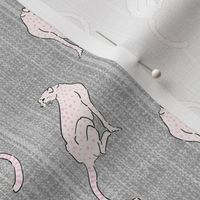 Cheetah in cream and pink on grey Small scale