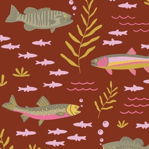 Green Bass Fish Fabric, Wallpaper and Home Decor