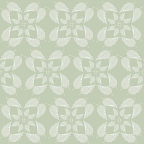 ghost leaf block print - green and white