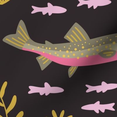 Sassy Modern Boho Fish Large- Raisin Purple, Cabin Decor, Lake Decor, Trout,Nautical, Bass, Girls, Kids, Bedding, Wallpaper, Handbags, Cute, Fun, Green, Pink, Yellow