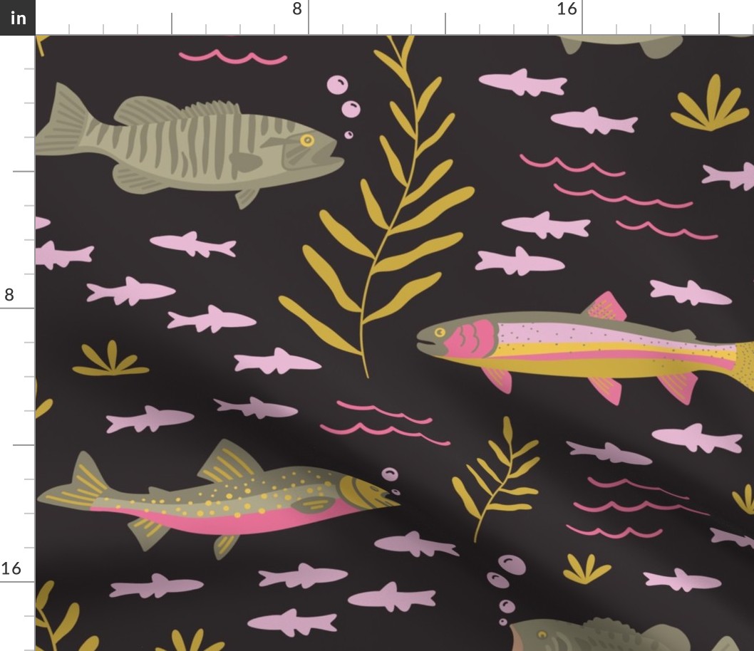 Sassy Modern Boho Fish Large- Raisin Purple, Cabin Decor, Lake Decor, Trout,Nautical, Bass, Girls, Kids, Bedding, Wallpaper, Handbags, Cute, Fun, Green, Pink, Yellow