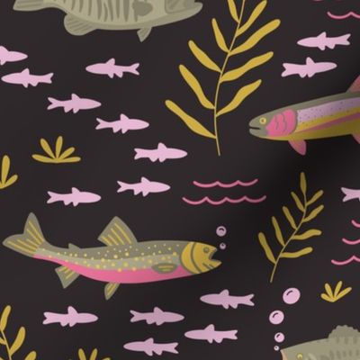 Sassy Modern Boho Fish Small - Raisin Purple, Cabin Decor, Lake Decor, Trout, Bass, Girls, Kids, Bedding, Wallpaper, Handbags, Cute, Fun, Green, Pink, Yellow