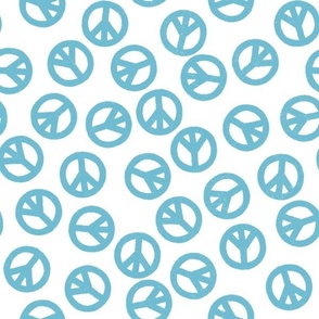 Funky Retro Grainy Painted Peace Signs - Blue on White - Large - 12x12