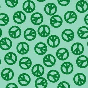 Funky Retro grainy painted peace signs - green on green - large 12x12