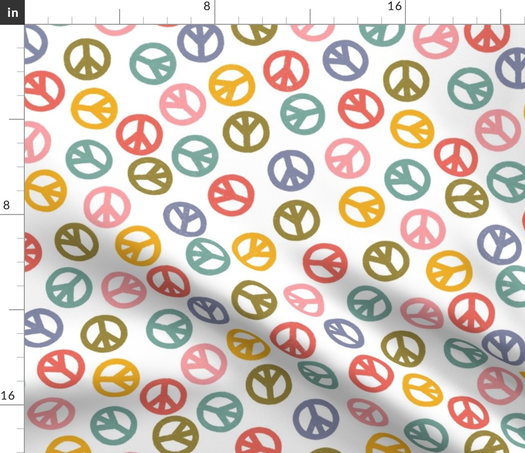 Funky Retro Grainy Painted Peace Signs - Rainbow Colors on White - large - 12x12
