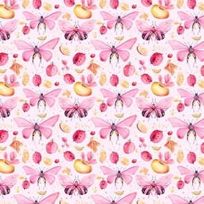 Fruit and insects in pink