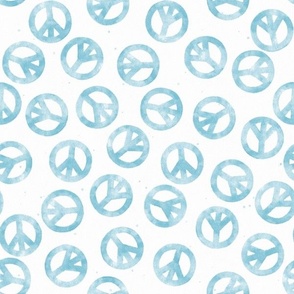 Funky Retro Watercolor Painted Peace Signs Blue on White - Large - 12x12