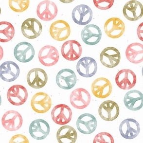 Funky Retro Watercolor Painted Peace Signs - Rainbow Colors on White - large - 12x12