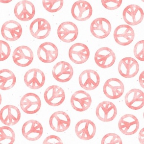 Funky Retro Watercolor Painted Peace Signs - Pink on White - Large - 12x12