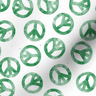 Funky Retro Watercolor Painted Peace Signs Green on White - Large - 12x12