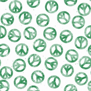 Funky Retro Watercolor Painted Peace Signs Green on White - Large - 12x12