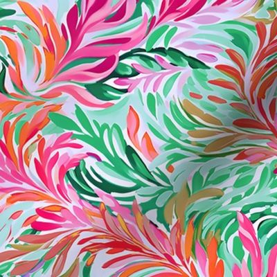Lilly's Lagoon – Pink/Green on White Wallpaper 