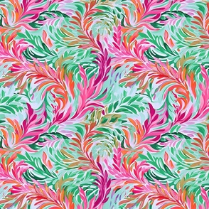 Lilly's Lagoon – Pink/Green on White Wallpaper 