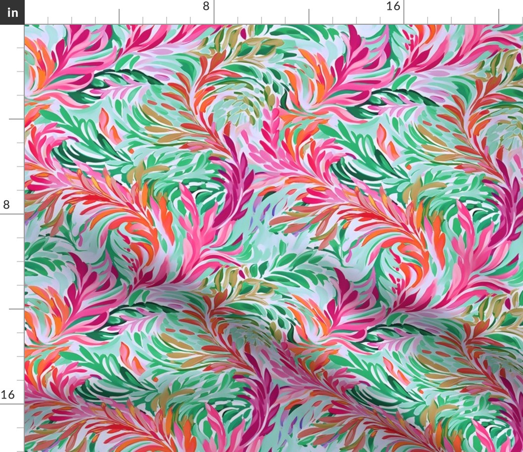 Lilly's Lagoon – Pink/Green on White Wallpaper 