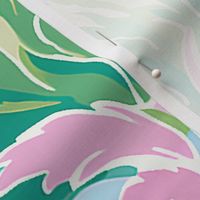 Whirley Twirls -Pinks/Blue on Lilly Teal Wallpaper 
