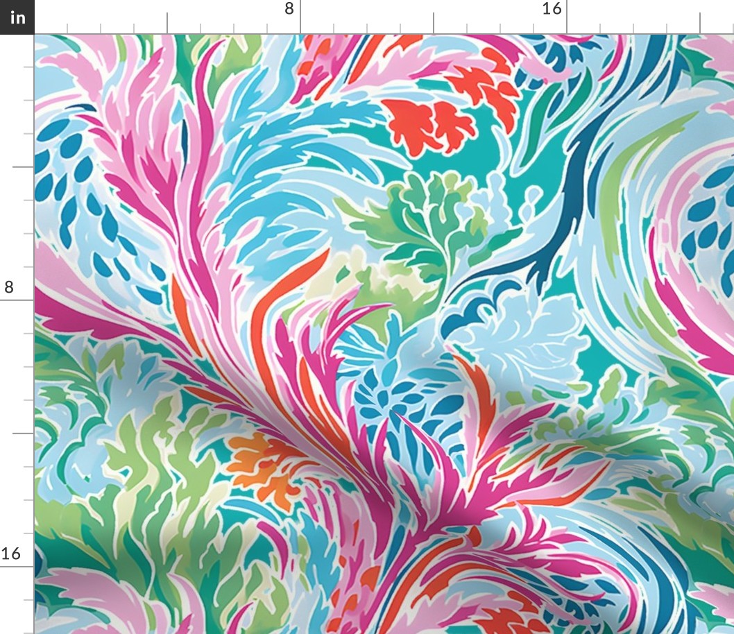 Whirley Twirls -Pinks/Blue on Lilly Teal Wallpaper 