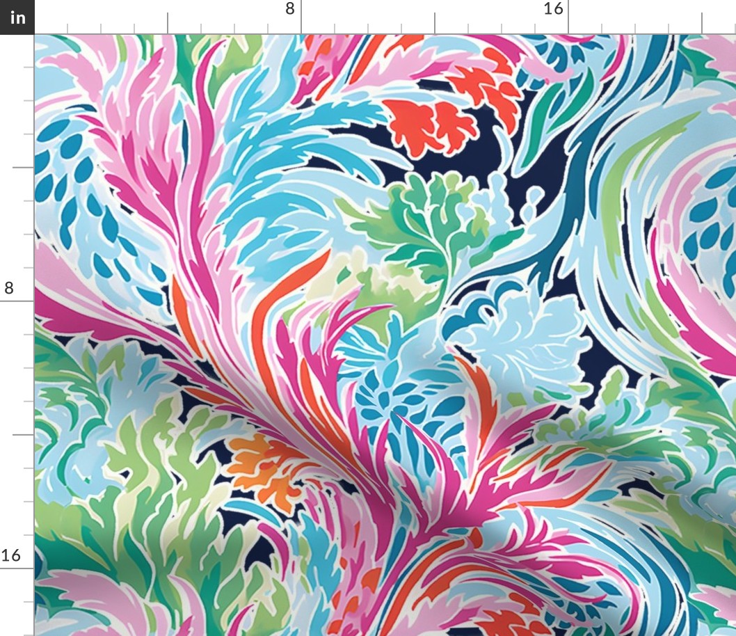Whirley Twirls -Pinks/Blue on Nautical Navy Wallpaper 