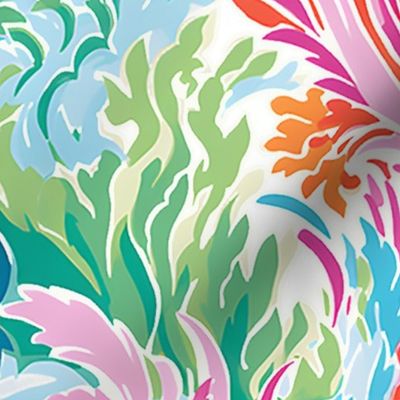 Whirley Twirls -Pinks/Blue on White Wallpaper 