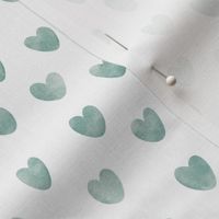 Turquoise Watercolor Hand Painted Valentine Hearts - Aqua Green Hearts on White - 12x12 repeat