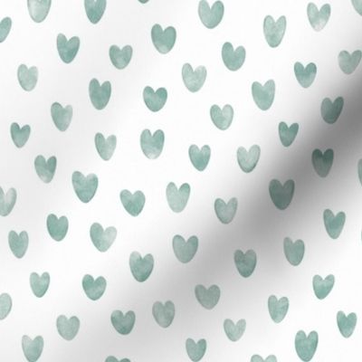 Turquoise Watercolor Hand Painted Valentine Hearts - Aqua Green Hearts on White - 12x12 repeat