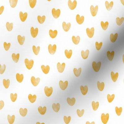 Yellow Watercolor Hand Painted Valentine Hearts - Sunshine Yellow Hearts on White - 12x12 repeat