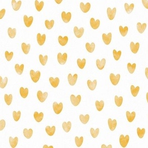 Yellow Watercolor Hand Painted Valentine Hearts - Sunshine Yellow Hearts on White - 12x12 repeat