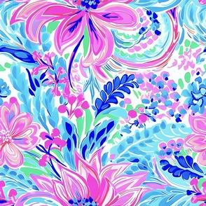 Lilly's Bouquet- Blue/Lilac on White Wallpaper - New