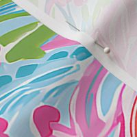 Lilly's Bouquet- Pink/Cyan on White Wallpaper - New