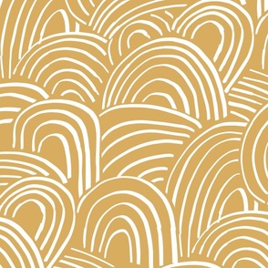Freestyle Boho Arches - Yellow - Medium Scale - Japanese Inspired Painted Waves