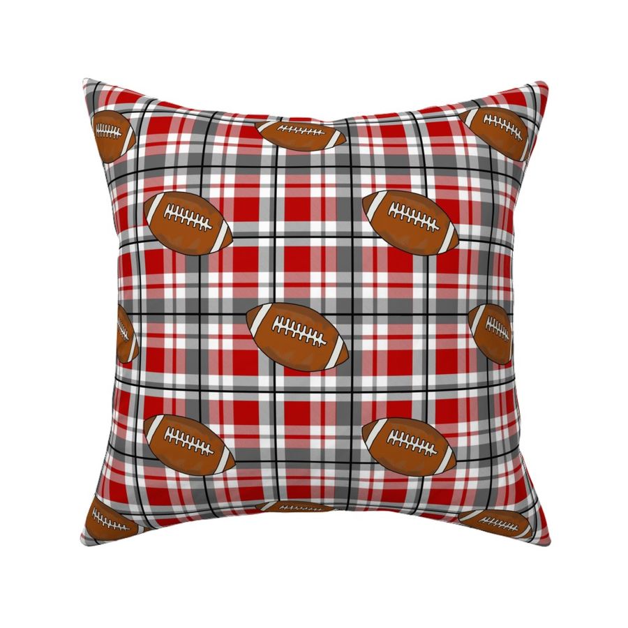 Bigger Scale Team Spirit Football Plaid in Ohio State Buckeyes Colors Red and Grey