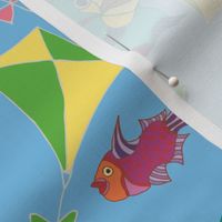 Kite Flying Fish | Costa Rica Blue| Surrealist | Med Scale