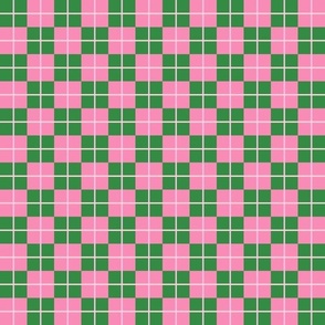 Checkers scandi modern in green and pink 
