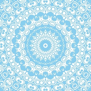 Baby Blue on White Mandala Kaleidoscope Medallion