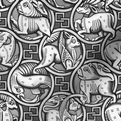 Beasts and Birds of Lucera Medieval Surrealism Gray Medium