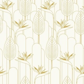 Small Tropical Art Deco Hollywood Gold  Bird of Paradise and Arches with Simply White Background