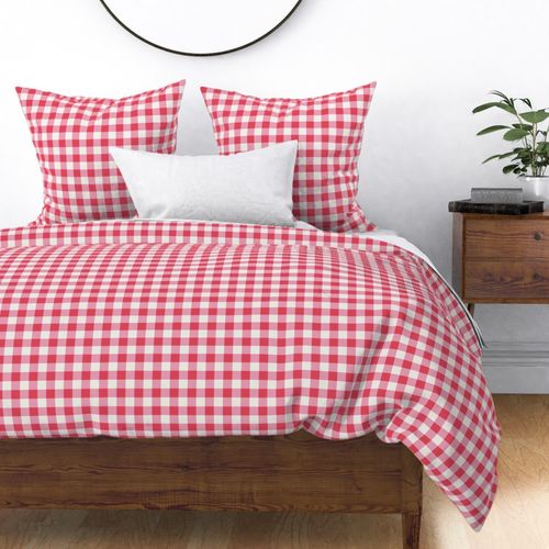 Gingham Check Twill in bright rose and white, MEDIUM scale 1 inch squares