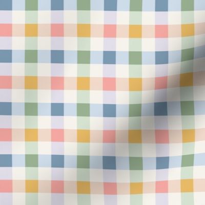 Gingham Check Twill in mutli color and white, SMALL scale, half inch squares